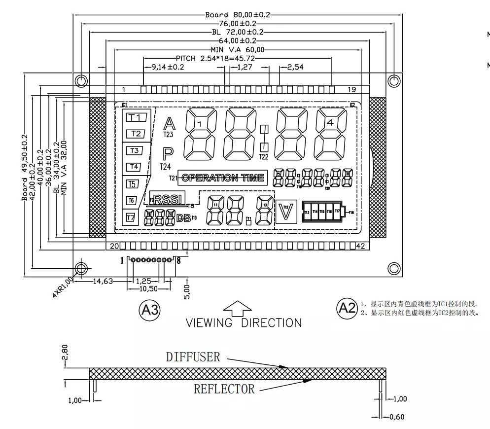 Custom VA TN monochrome  7 segment 8 lcd display black background with white led backlight
